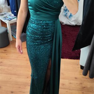 Robe de soirée longue verte à sequins