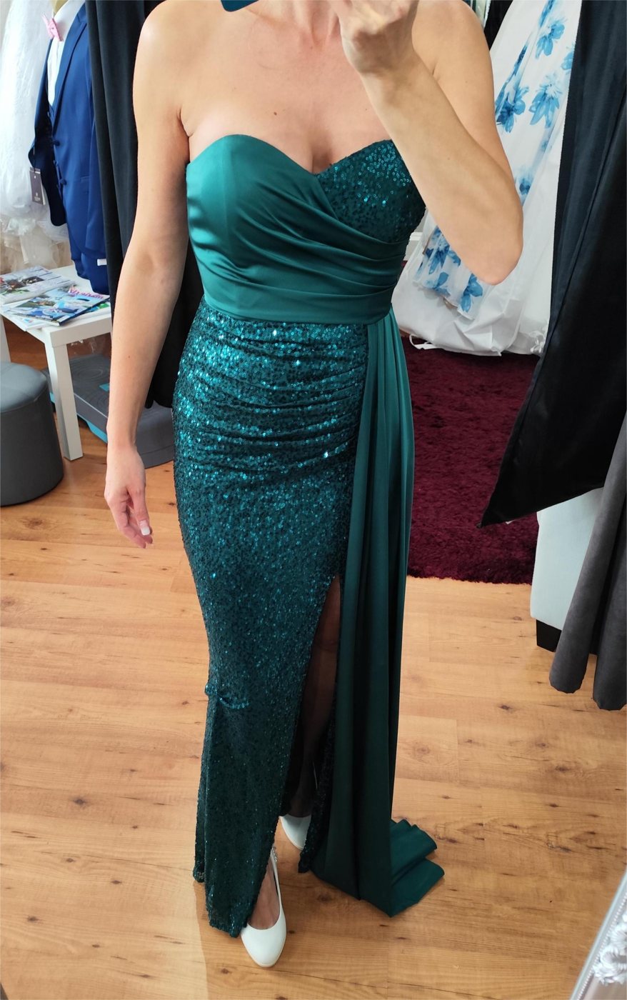 Robe de soirée longue verte à sequins